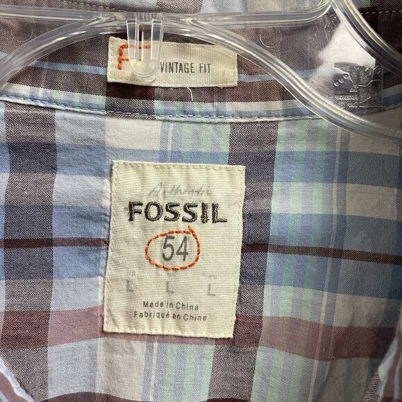 Fossil Pearl Snap Western Shirt Mens Size Large Plaid Cowboy Rodeo Short Sleeve - Picture 3 of 4